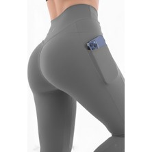Emfure Haki Kadın Spor Tayt Çift Cepli Sıkılaştırıcı Toparlayıcı Yüksek Bel Sporcu Taytı Leggings Fitness