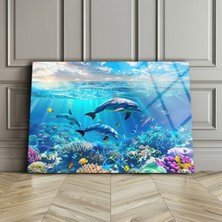 Beta Moda Hub Yunus Balıkları Cam Duvar Dekoru , Modern Cam Tablo , Temperli Cam Üzerine Uv Baskı , Ultra Kalite