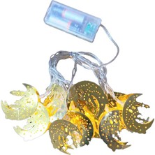 Tuncel Store Cami̇-Mi̇nare Ay-Yildiz MODEL=10PCS Gold Metal Pi̇lli̇ Dekorati̇f LED Işik - Lamba 2mt Kablo (5389)