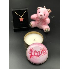 Masalsı Concept Sevgiliye Romantik Hediye Seti – Peluş Ayı, Kalpli Mum ve Zarif Kolye Görseldeki Gibidir