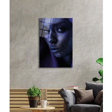 Beta Moda Hub Mor Parıltılı Kadın Portresi Cam Tablo, Darbelere Dayanıklı Kırılmaz Temperli