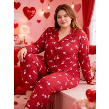 NiCe İç Giyim Kırmızı Kalp Desenli Büyük Battal Beden Kadın Pijama Takım (3xl / 5 Xl Aralığı) 14 Şubat