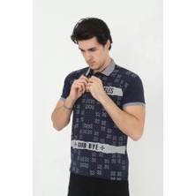 Indispensablely Erkek Yakalı Slim Baskılı T-Shirt - Lacivert