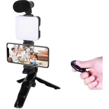 Indispensablely Telefon Tutucu LED Işıklı Kumandalı Mikrofon Telefon Vlog Video Kayıt