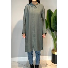 Lale Butik Lyocell Oversize Uzun Gömlek Tunik 7488 Haki