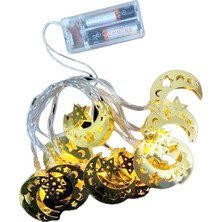 Tuncel Store Ay Yildiz MODEL=10PCS Gold Metal Pi̇lli̇ Dekorati̇f LED Işik - Lamba 2mt Kablo (5389)