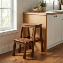 Hestia Gundays Home Merdiven Tabure Koyu Kahverengi Masif Gürgen El Yapımı