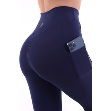 Emfure Kadın Lacivert Spor Tayt Çift Cepli Sıkılaştırıcı Toparlayıcı Yüksek Bel Sporcu Taytı Leggings Fitness