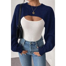 Tarz Cool Kadın Dekolteli Crop Triko Bolero