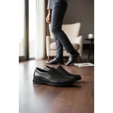 Enoch Hakiki Deri Siyah Ortopedik Bağcıksız Modern Klasik Erkek Ayakkabı