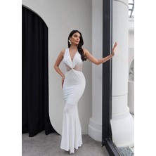 Esra Helvacı Ön Düğüm Dantelli Elbise