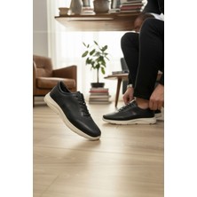 Enoch Hakiki Deri Siyah Beyaz Yüksek Tabanlı Erkek Sneaker Ayakkabı Ortopedik Taban