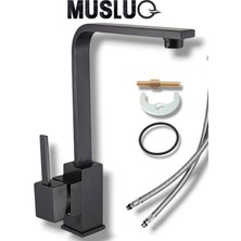 Musluq Lüx Kare Siyah Rengi Mutfak Eviye Bataryası Musluğu