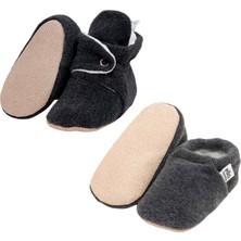 Ella Bonna Kaydırmaz Taban Organik Pamuk Iç Astarlı Ev Kreş Bebek Panduf ve Patik Antrasit 2'li Ekonomik Set