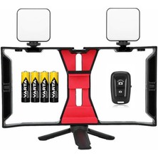 Tianya Tüm Cep Telefonları ile Uyumlu U Rig Cage Kafes Stabilizer Mini Tripod ve 2 Adet 64 LED Light Işık