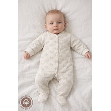 Miniel Unisex Bebek Yıldız Desenli 0-6 Ay Penye Organik Pamuklu Patikli Bebek Tulum