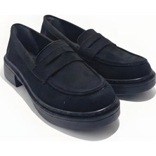 Noliva Kadın Siyah Süet Loafer Günlük Düz Taban Maskülen Ayakkabı