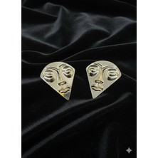 Fm Kadın Abstract Face Antik Gold/gümüş Seçenekli Kaplama Zamak Küpe - Soyut Surrealist Maske Yüz Figürlü Maske Model Tasarım Küpe