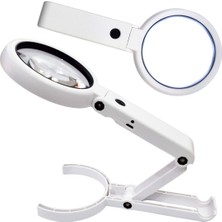 Upway 8 Led'li Şarjlı Profesyonel 5X/11X Katlanabilir Büyüteç - El ve Masaüstü Çift Mercek Büyüteç