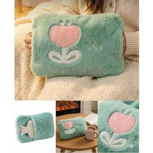 Yeterx Tulips Desenli Mint Yeşil Peluş 1 Litre Sıcak Su Torbası Kılıfı – Yumuşak Termal Kaplama