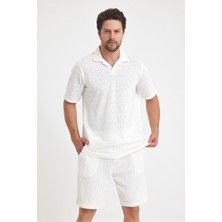 Tarz Cool Erkek Jakarlı Baklava Desenli %100 Pamuk Polo Yaka T-Shirt