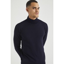 Tarz Cool Erkek Slim Fit Yarım Balıkçı Yaka Akrilik-Pamuk Karışımlı Basic Triko Kazak