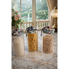 Morponi 3'lü Borosilikat Cam Etnik Desenli Kumaaş Kapaklı Kavanoz Seti 800 ml