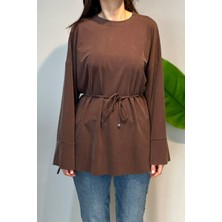 Lale Butik Pamuklu Bluz Tunik 7465 Kahve