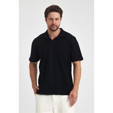 Tarz Cool Erkek Jakarlı Baklava Desenli %100 Pamuk Polo Yaka T-Shirt