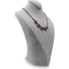 Savatlı Gümüş Top Aparatlı ve Doğal Taşlı Gümüş Kolye