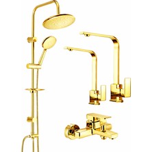 Fulcie Gold Yuvarlak Robot Gold Kare Evye-Lavabo-Banyo Bataryası 4’lü Set Gold Set