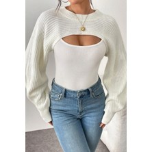 Tarz Cool Kadın Dekolteli Crop Triko Bolero