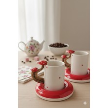Seda Seramik El Yapımı Dila Tasarım Kalpli Tasarım 4 Parçalı 2 Kişilik Seramik Kahve Fincanı Takımı 90 Ml.