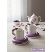 Seda Seramik El Yapımı Dila Tasarım Kalpli Tasarım 4 Parçalı 2 Kişilik Seramik Kahve Fincanı Takımı 90 Ml.