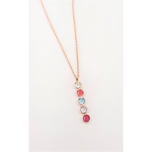 Besim Silver Beş Renk Minik Swarovski Taşlı Gümüş Kolye
