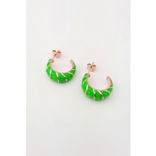 Besim Silver Yeşil Mineli Halka Gümüş Küpe