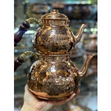 Maraş Bakırcılık - 3 Litre Kalın Bakır El Yapımı Çaydanlık – Dövme Desenli, Içi Kalaylı, Odun Saplı