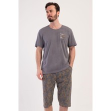 Vienetta Erkek Kısa Kol Füme Kapri %100 Pamuk Pijama Takımı C7T6N1804