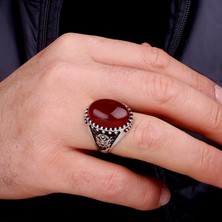 Argento Silver Oval Kırmızı Akik Taşlı 925 Ayar Gümüş Yüzük