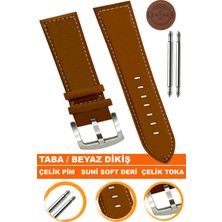  18mm-20mm-22mm-24mm-26mm saatlerle uyumlu soft deri saat kordonu kayışı al11-taba-beyaz