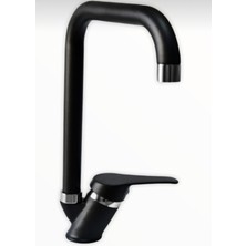 Bra Bucca Köşe Borulu Siyah Krom Mutfak Eviye Musluğu Çeşmesi Bataryası Sıcak Soğuk Çift Su Girişli