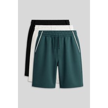 TOMMY LIFE Standart Fit Basic 3lü Paket Siyah-Ekru-Orman Yeşili Erkek Çocuk Şort - 11284