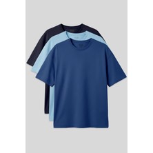 Air Jones Basic Oversize O Yaka 3lü Paket Lacivert-Açık Mavi-Parlament Erkek T-Shirt - 88377