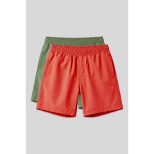 TOMMY LIFE Standart Fit Basic 2li Paket Haki-Oranj Erkek Deniz Şortu - 81237