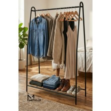 Metaliz Modern Tasarım Metal Askılık – Elbise ve Ayakkabı Düzenleyici-Siyah Dayanıklı Konfeksiyon Askısı