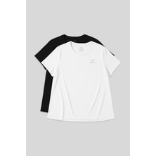Tommy Life Rahat Form 2li Paket Siyah-Beyaz Büyük Beden Performans Kadın T-Shirt-97308
