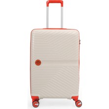 Piel Lino Pıel Lıno Orta Boy Polipropilen Valiz PL015239-M Beyaz-Turuncu