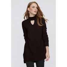 Tena Kadın Kahve Önü Pencereli Triko Kazak