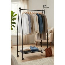 Tekerli Metal Elbise Askılığı Taşınabilir ve Dayanıklı Raflı Giysi Standı Kıyafet Organizeri