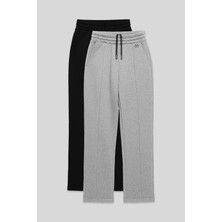 Rahat Form 2li Paket Siyah-Gri Melanj Büyük Beden Kadın Eşofman Alt - 94654